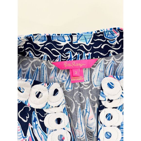 Lilly Pulitzer Womens Navy Sails and Stripes Print Jane Shift Dress Size 2 - Picture 5 of 7